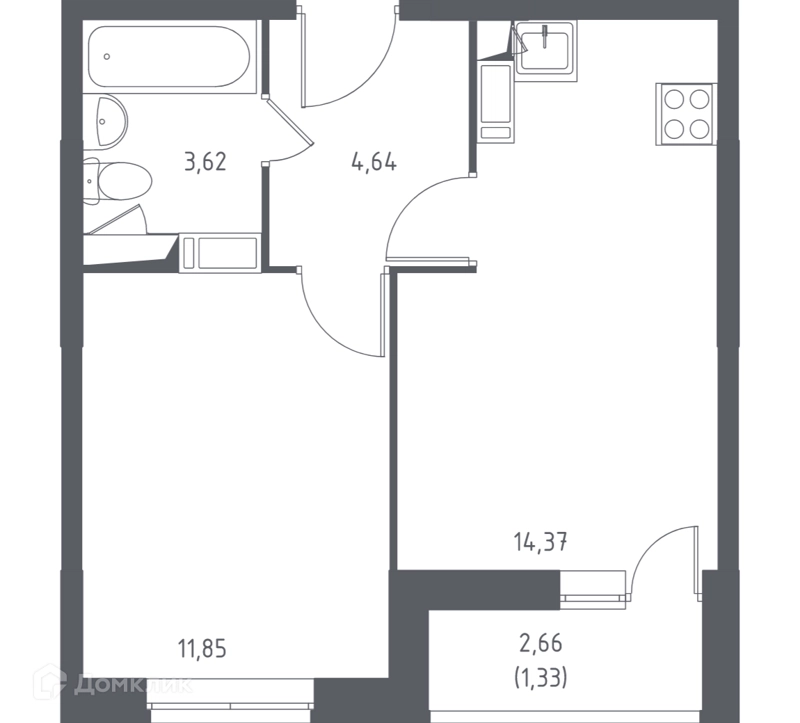 1-комнатная квартира 35.2 м² Томилино Парк