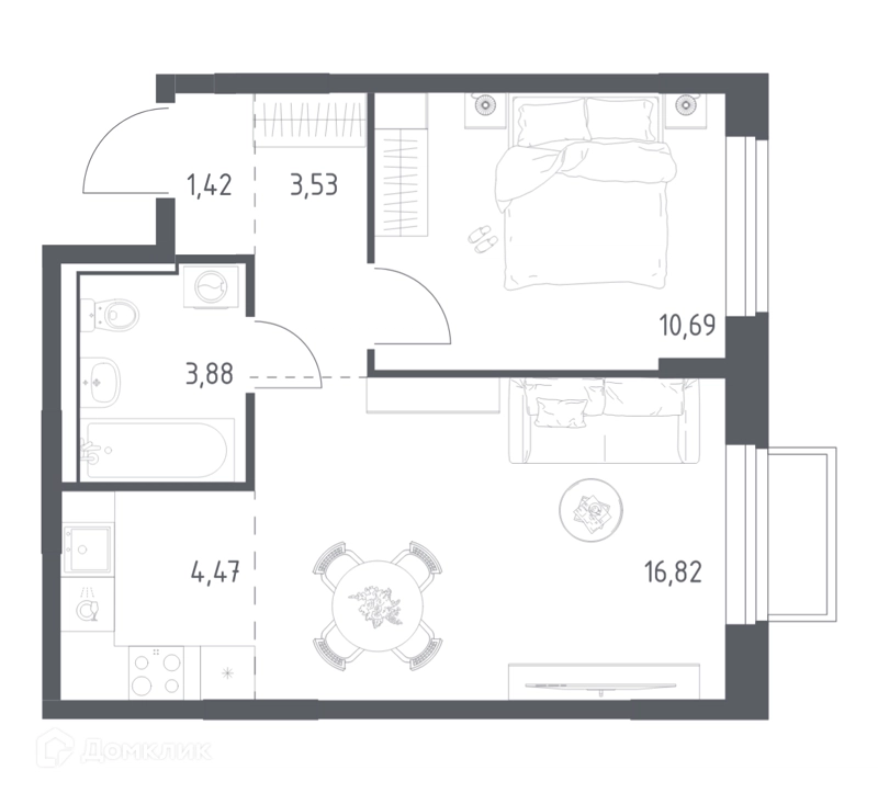1-комнатная квартира 40.81 м² Томилино Парк