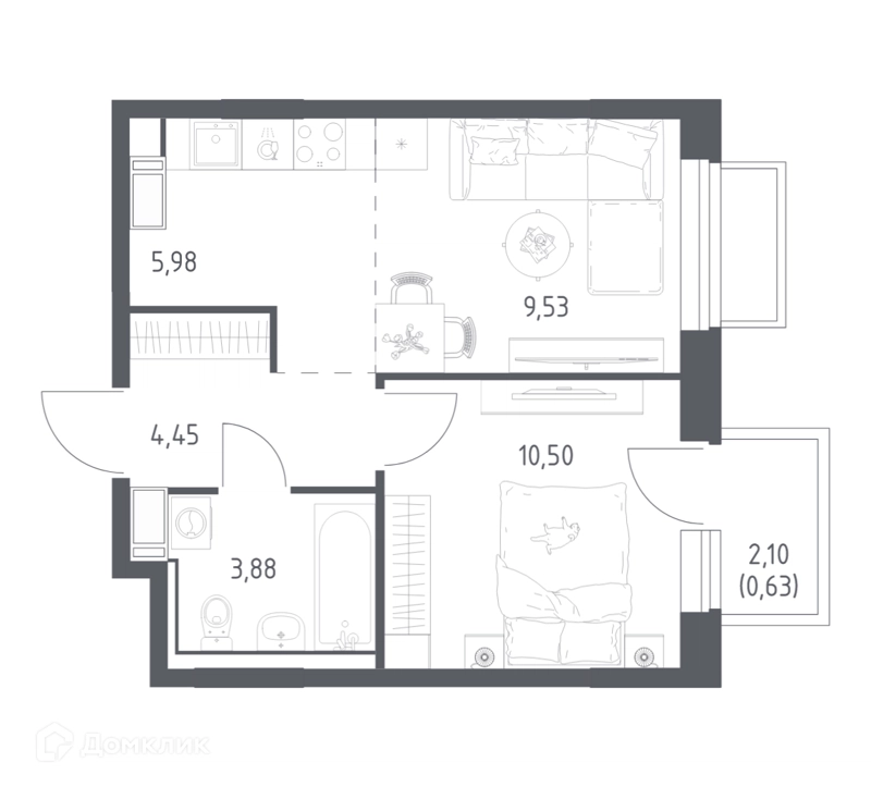 1-комнатная квартира 34.97 м² Томилино Парк