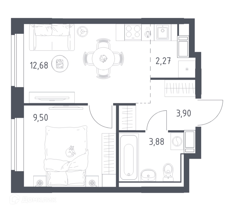 1-комнатная квартира 32.6 м² Томилино Парк