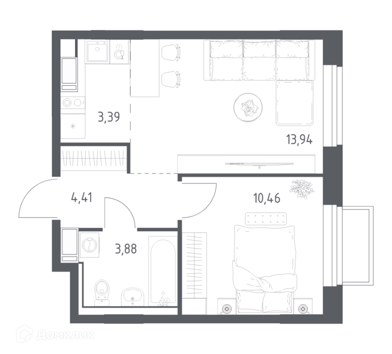 1-комнатная квартира 36.08 м² Томилино Парк