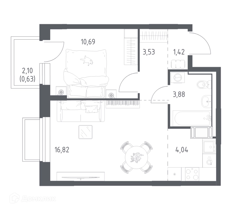 1-комнатная квартира 41.01 м² Томилино Парк
