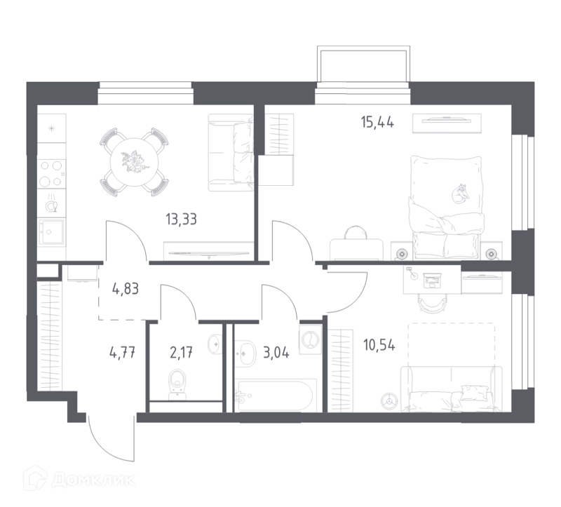 2-комнатная квартира 54.12 м² Томилино Парк