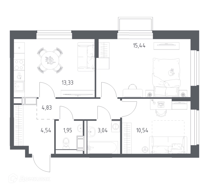2-комнатная квартира 53.67 м² Томилино Парк