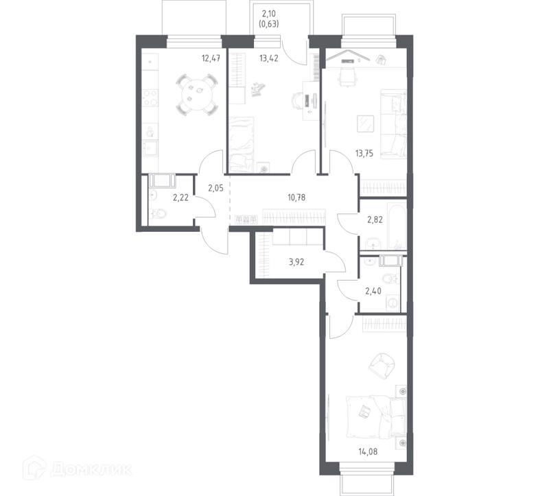 3-комнатная квартира 78.54 м² Томилино Парк