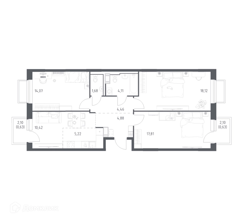 3-комнатная квартира 82.03 м² Томилино Парк