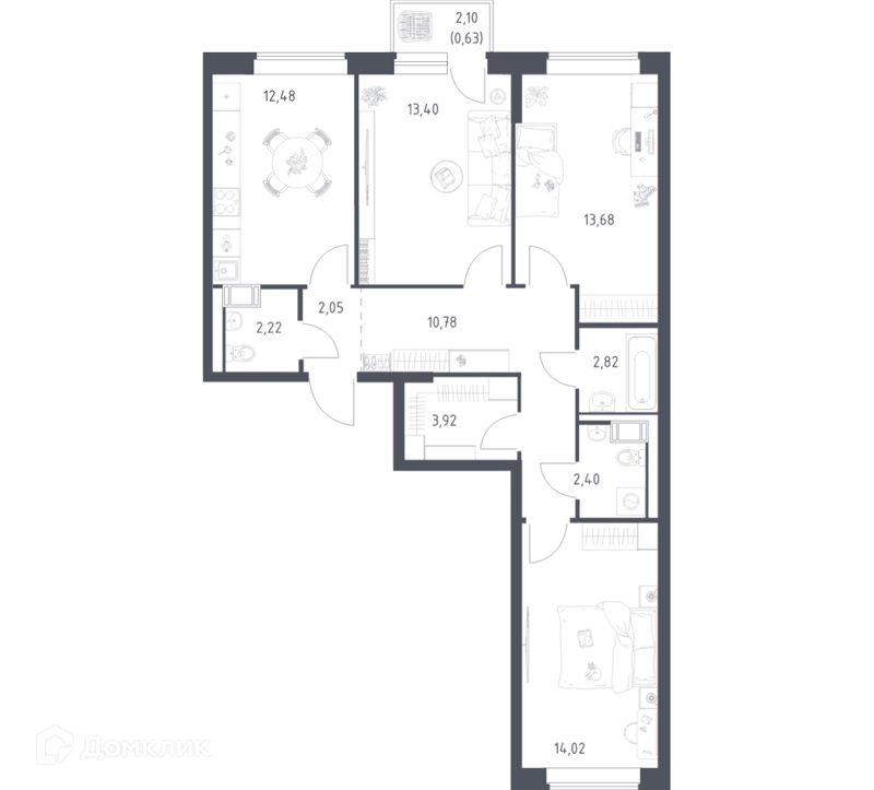 3-комнатная квартира 77.9 м² Томилино Парк