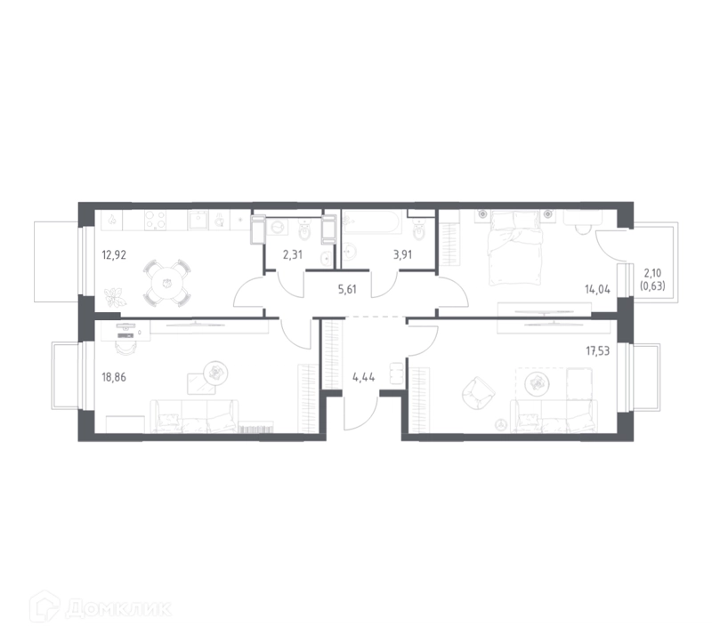 3-комнатная квартира 78.8 м² Томилино Парк