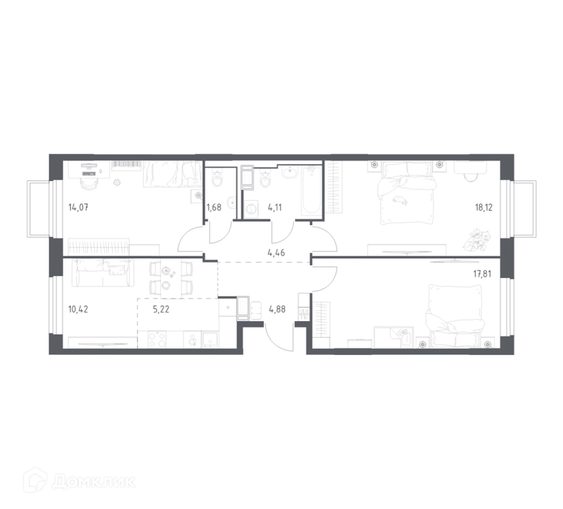 3-комнатная квартира 80.77 м² Томилино Парк