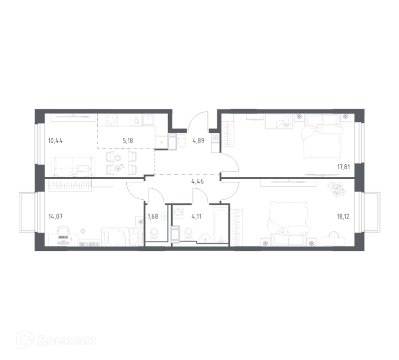 3-комнатная квартира 80.76 м² Томилино Парк