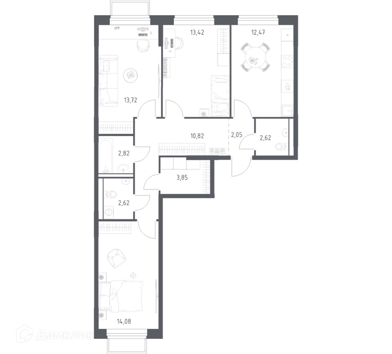 3-комнатная квартира 78.47 м² Томилино Парк