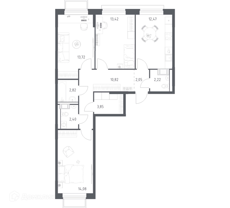 3-комнатная квартира 77.85 м² Томилино Парк