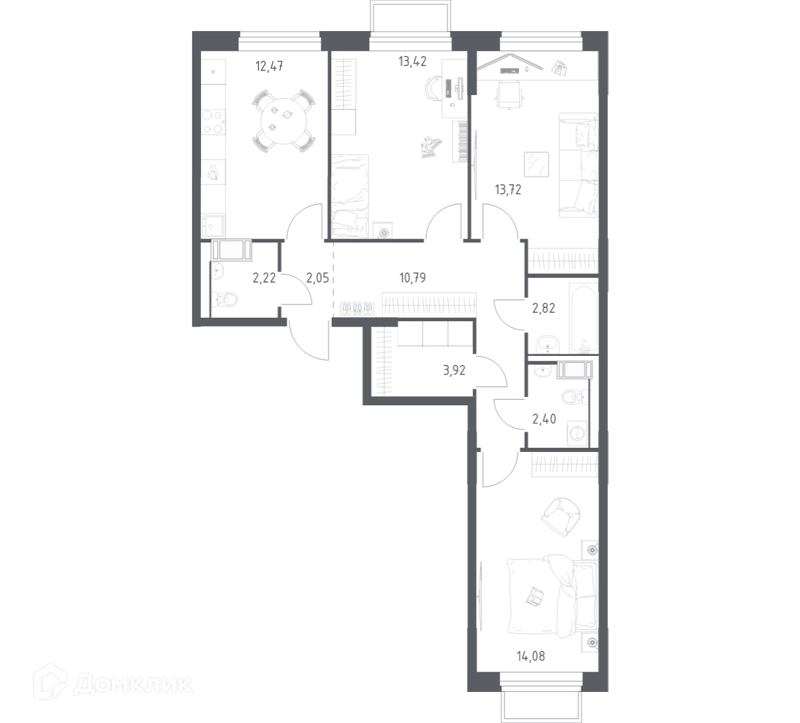 3-комнатная квартира 77.89 м² Томилино Парк