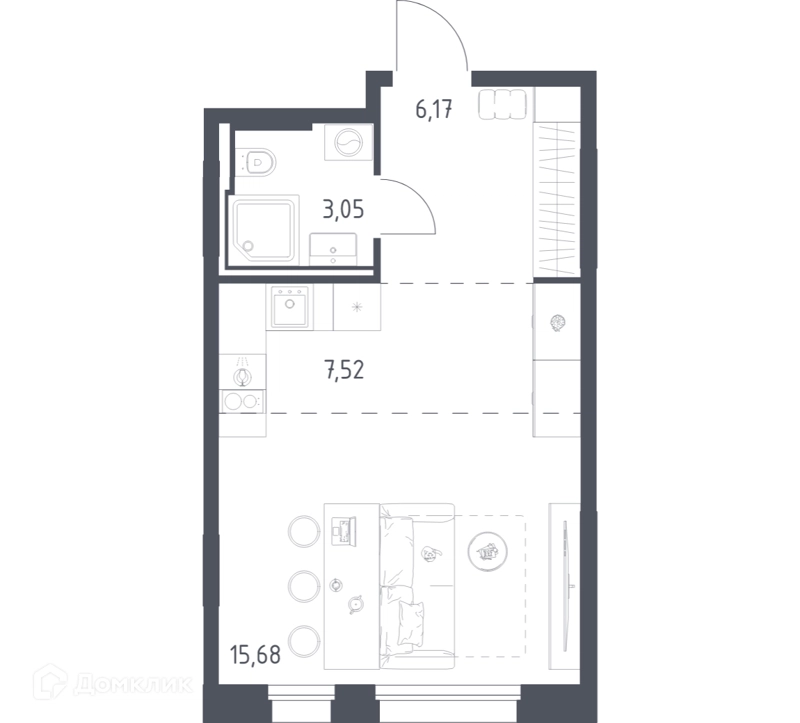 Студия 32.42 м² Заречье Парк