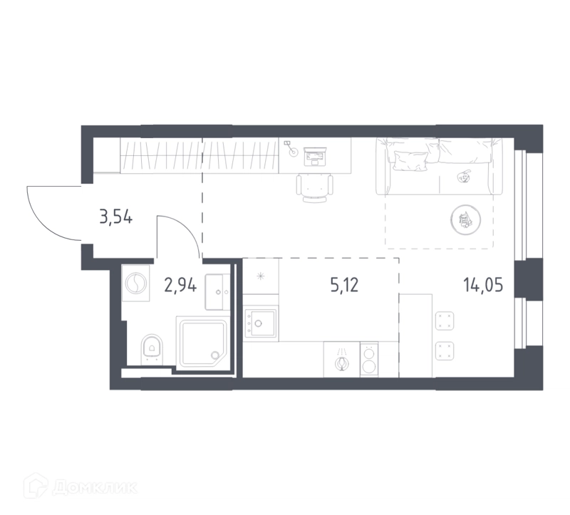 Студия 25.65 м² Заречье Парк