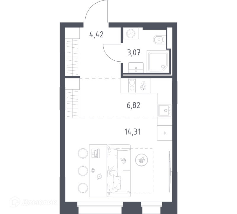 Студия 28.62 м² Заречье Парк
