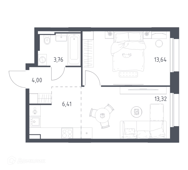 1-комнатная квартира 41.13 м² Заречье Парк