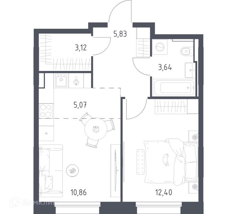 1-комнатная квартира 40.92 м² Заречье Парк