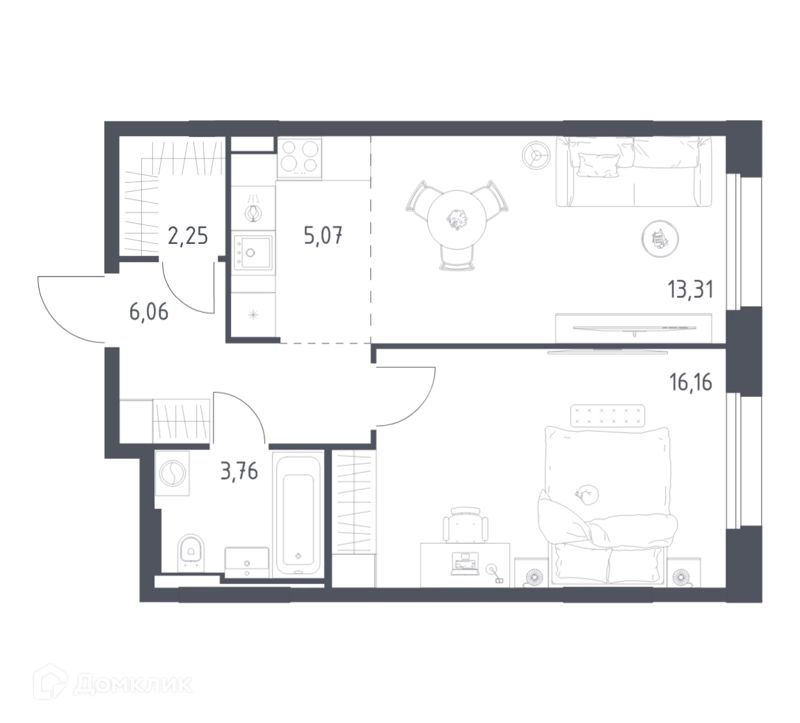 1-комнатная квартира 46.61 м² Заречье Парк