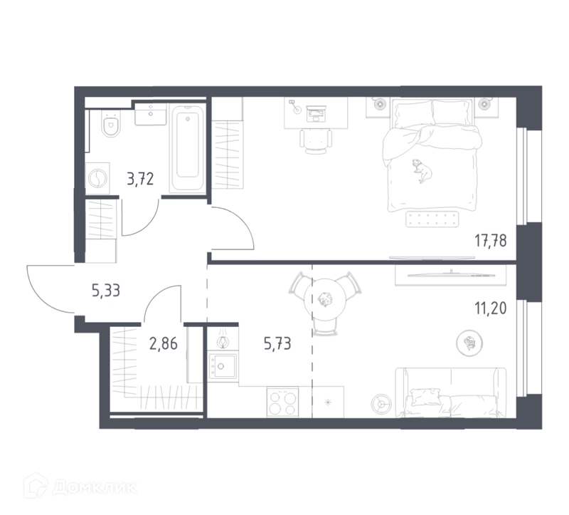 1-комнатная квартира 46.62 м² Заречье Парк