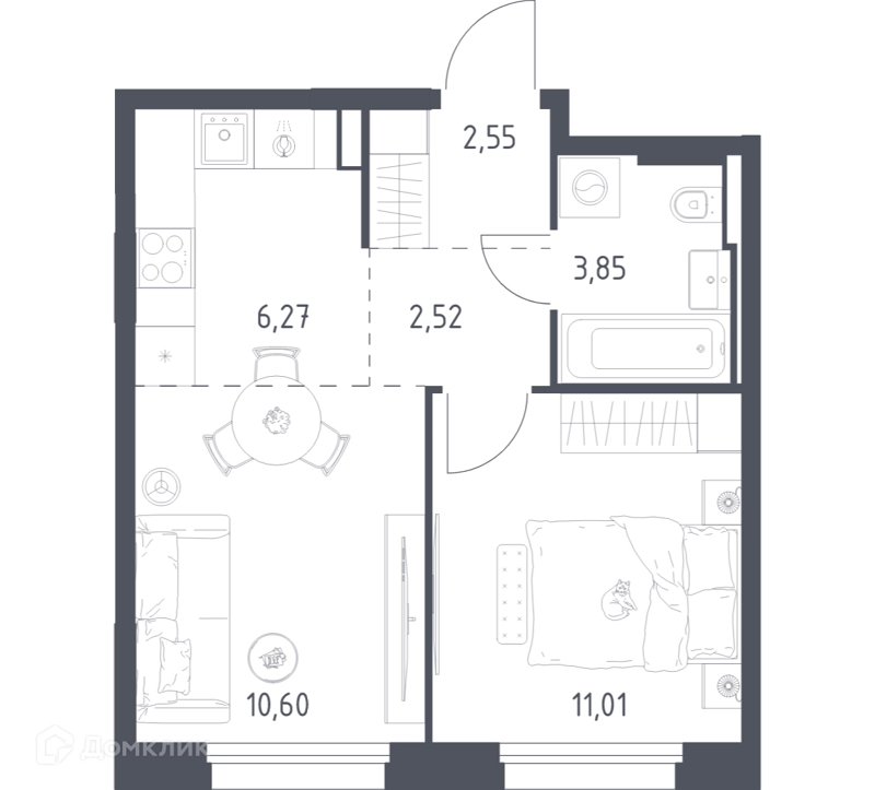 1-комнатная квартира 36.8 м² Заречье Парк