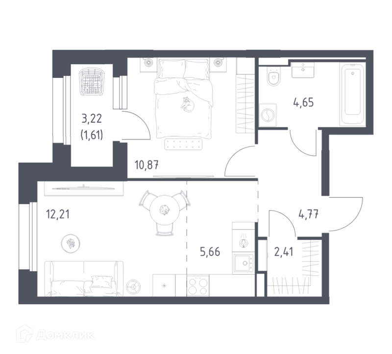 1-комнатная квартира 42.18 м² Заречье Парк