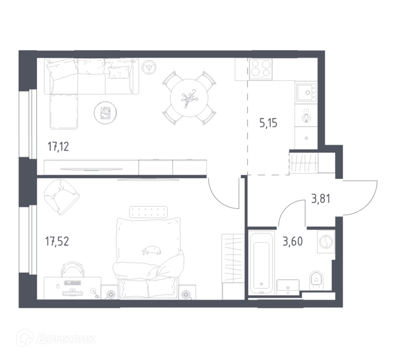 1-комнатная квартира 47.2 м² Заречье Парк