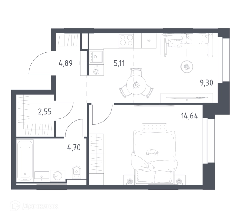 1-комнатная квартира 41.19 м² Заречье Парк