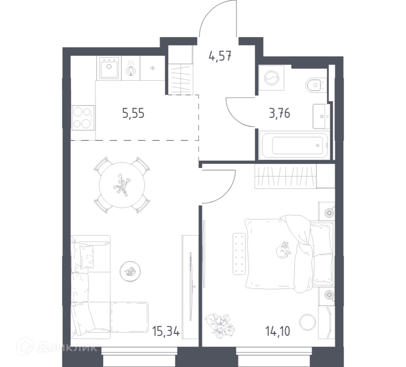 1-комнатная квартира 43.32 м² Заречье Парк