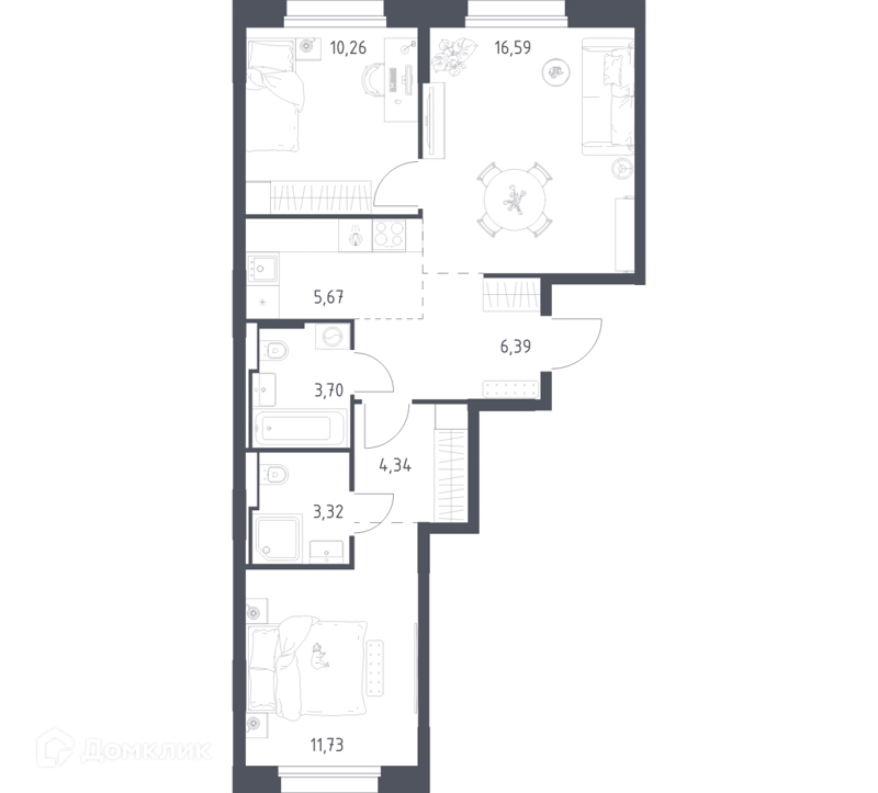 2-комнатная квартира 62 м² Заречье Парк