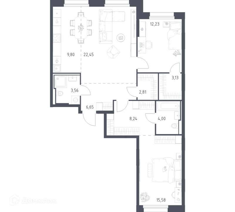 2-комнатная квартира 88.45 м² Заречье Парк