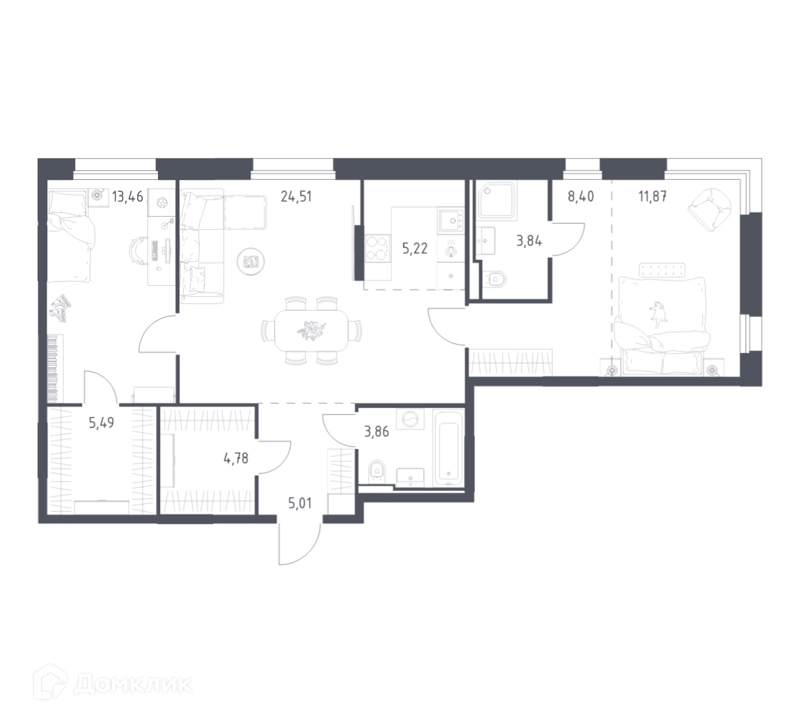 2-комнатная квартира 86.44 м² Заречье Парк