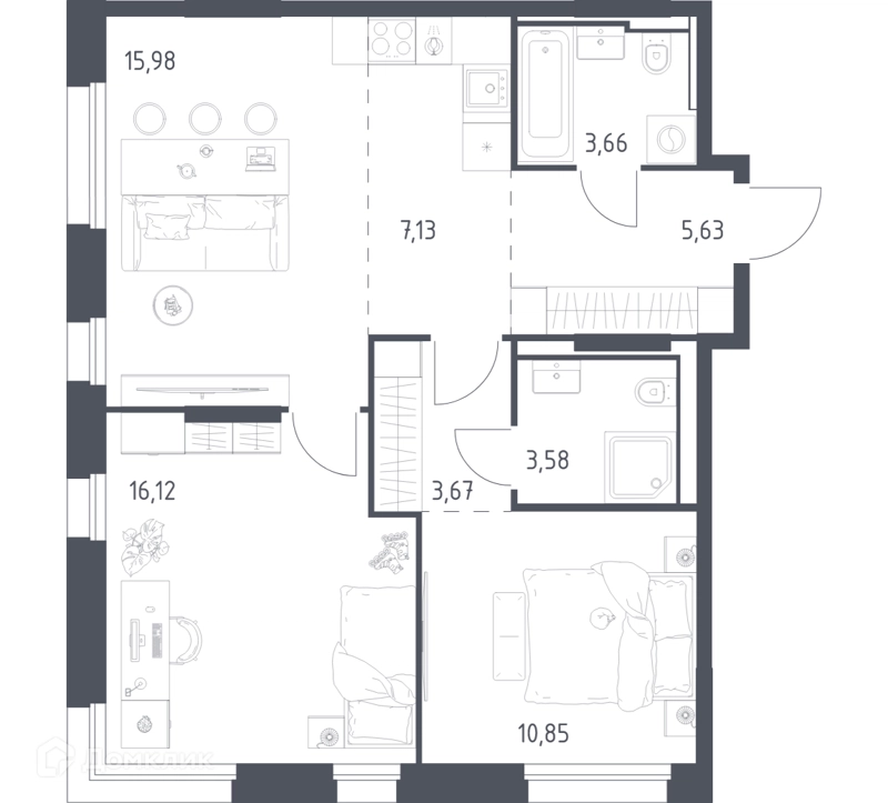 2-комнатная квартира 66.62 м² Заречье Парк