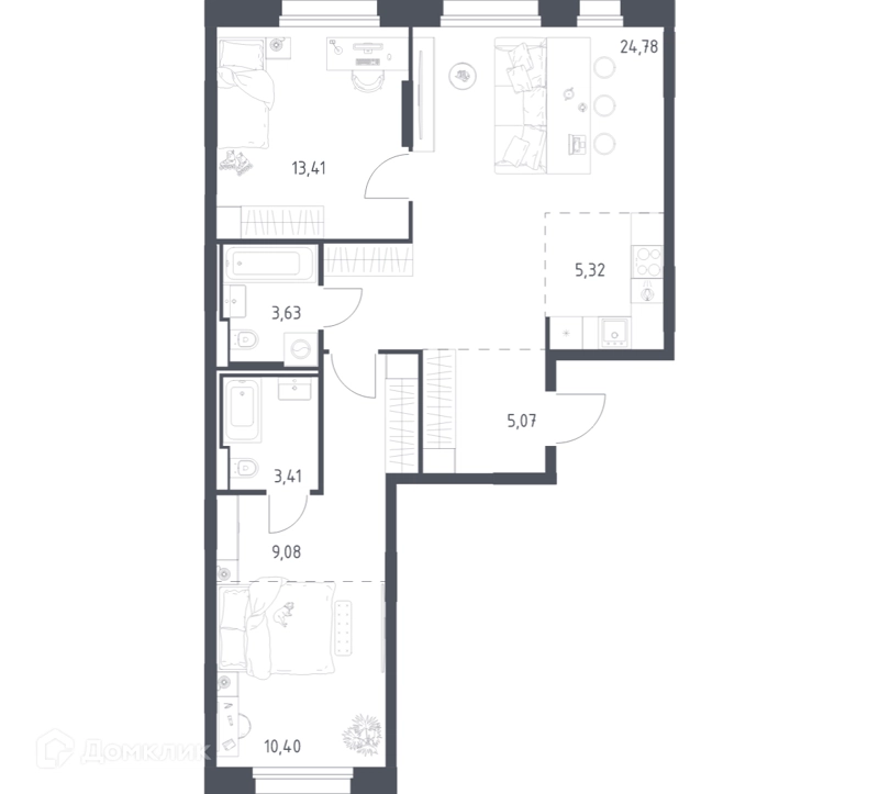 2-комнатная квартира 75.1 м² Заречье Парк
