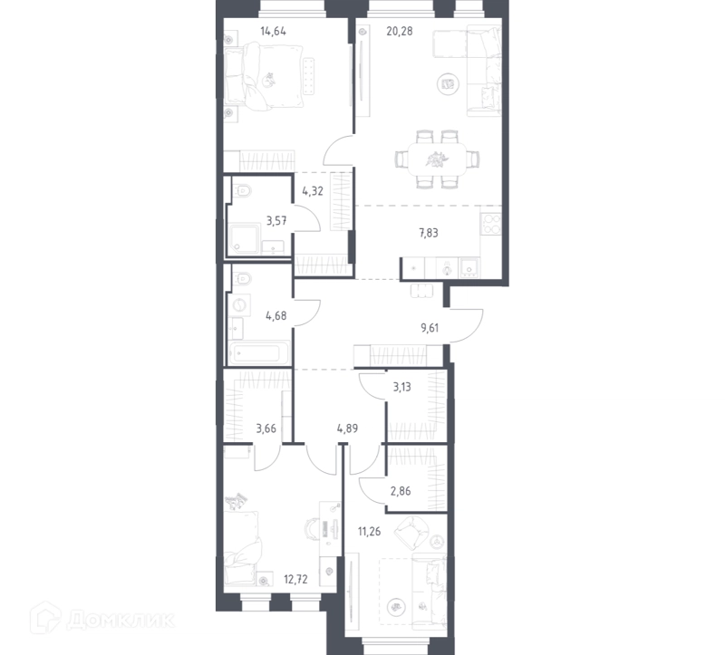 3-комнатная квартира 103.45 м² Заречье Парк