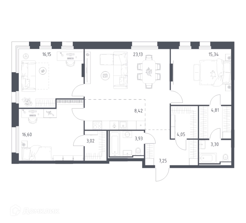3-комнатная квартира 106 м² Заречье Парк