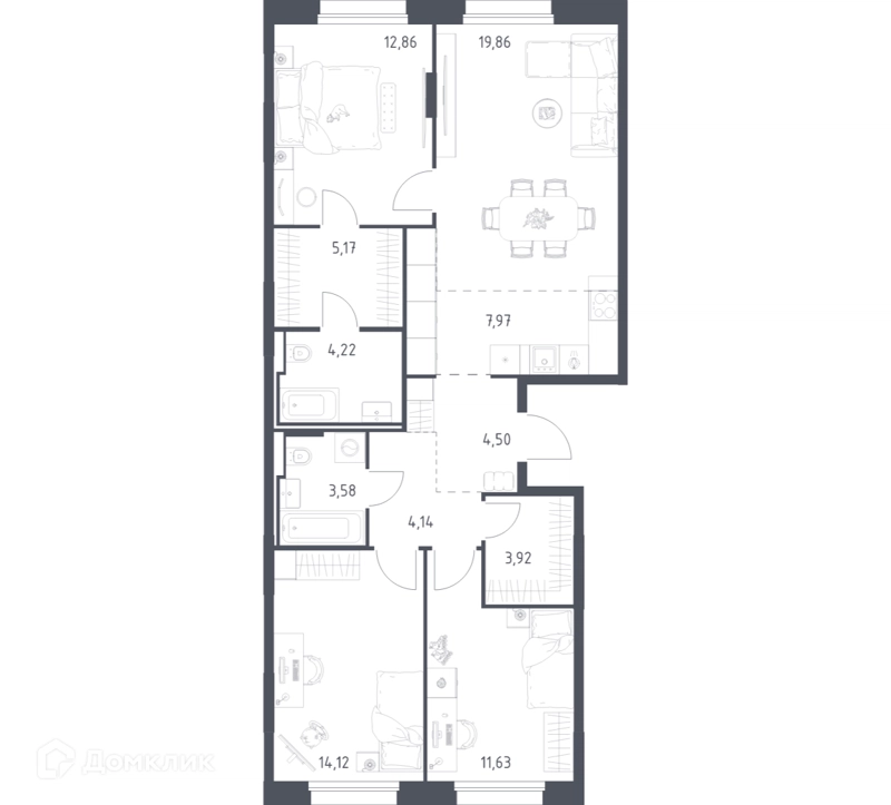 3-комнатная квартира 91.97 м² Заречье Парк