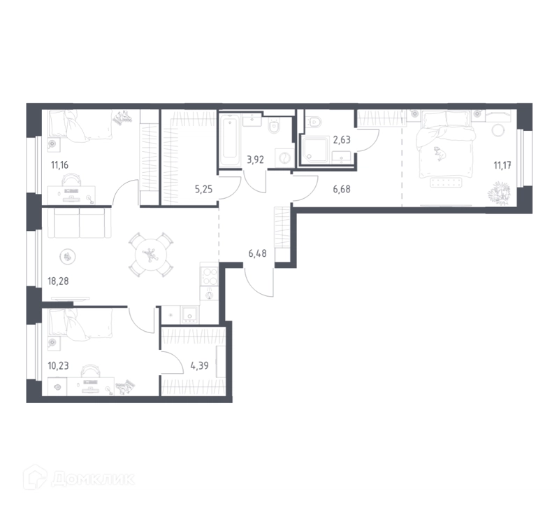 3-комнатная квартира 80.19 м² Заречье Парк