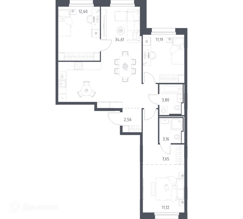 3-комнатная квартира 86.69 м² Заречье Парк