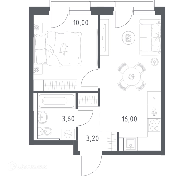 1-комнатная квартира 32.8 м² Химки Парк