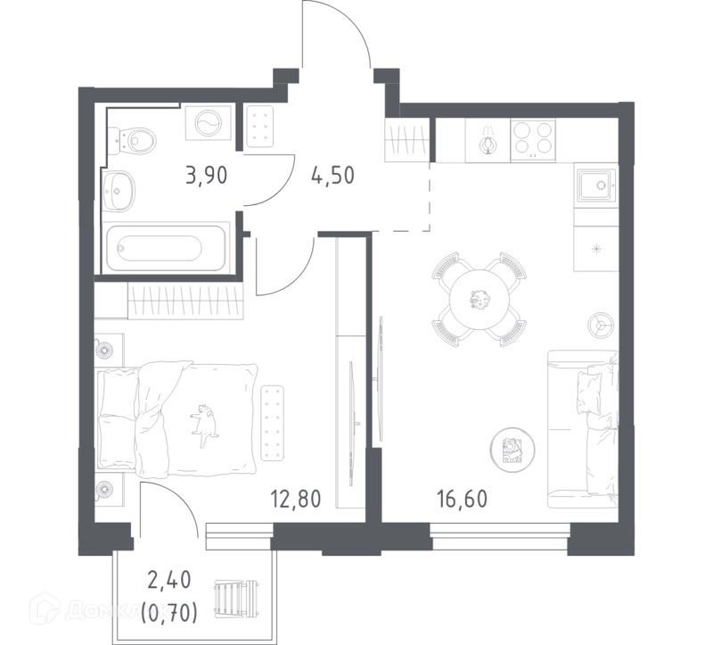 1-комнатная квартира 38.5 м² Химки Парк