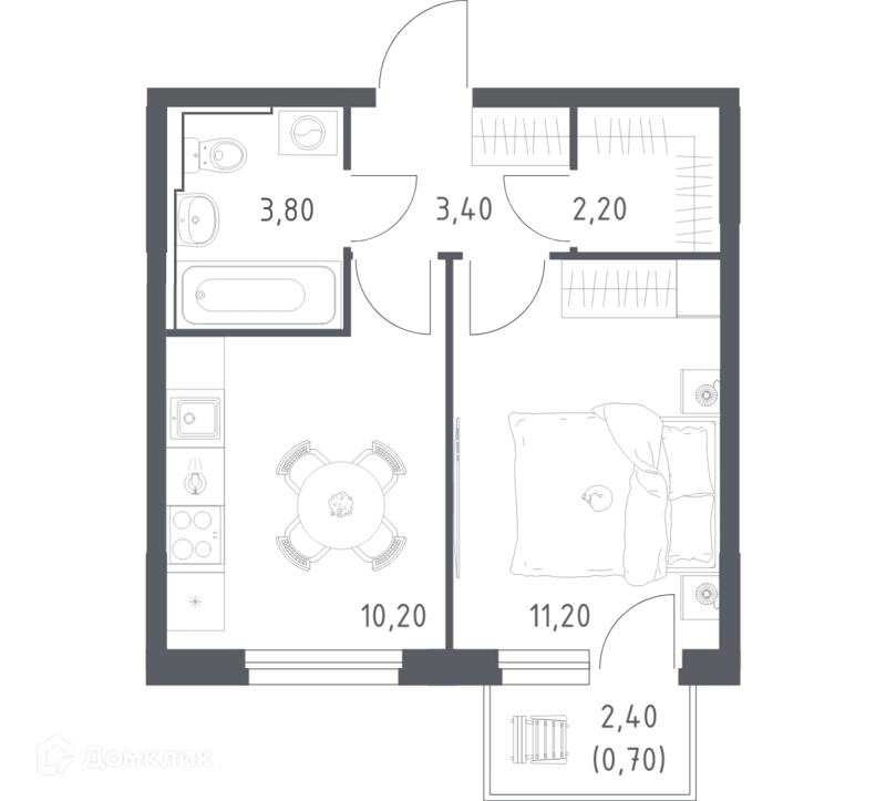 1-комнатная квартира 31.5 м² Химки Парк