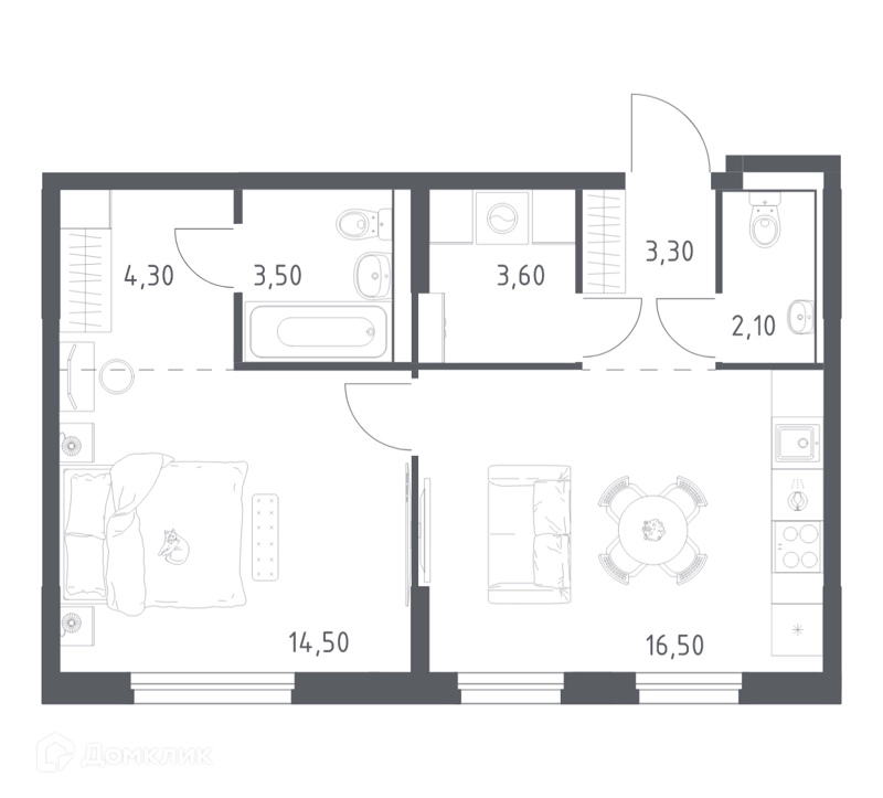 1-комнатная квартира 47.8 м² Химки Парк