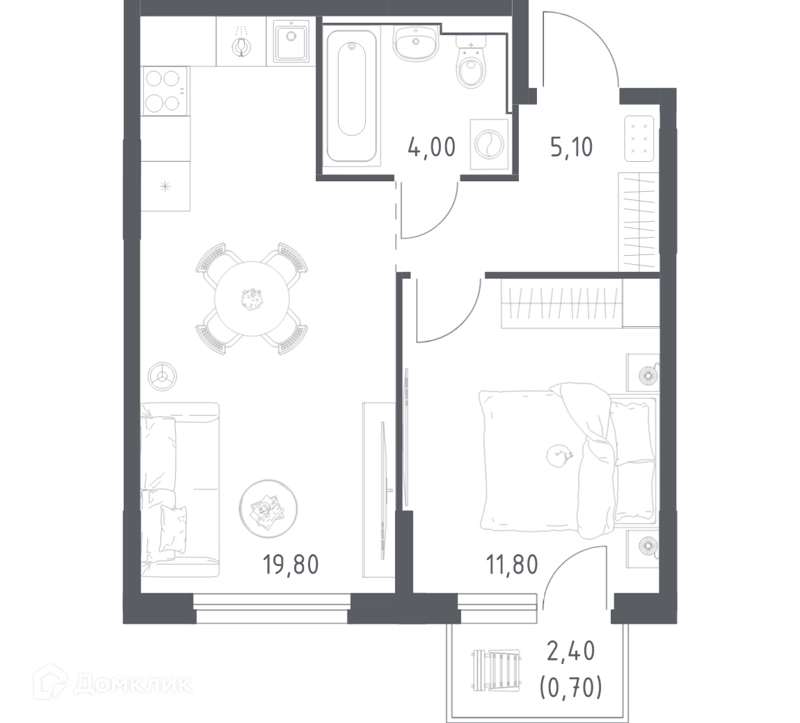 1-комнатная квартира 41.4 м² Химки Парк