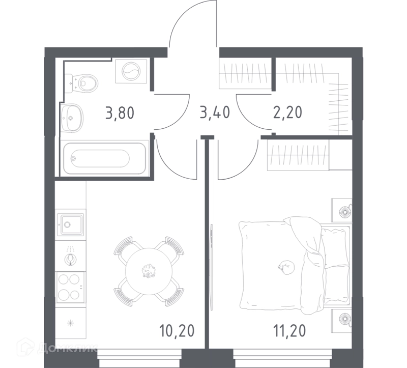 1-комнатная квартира 30.8 м² Химки Парк