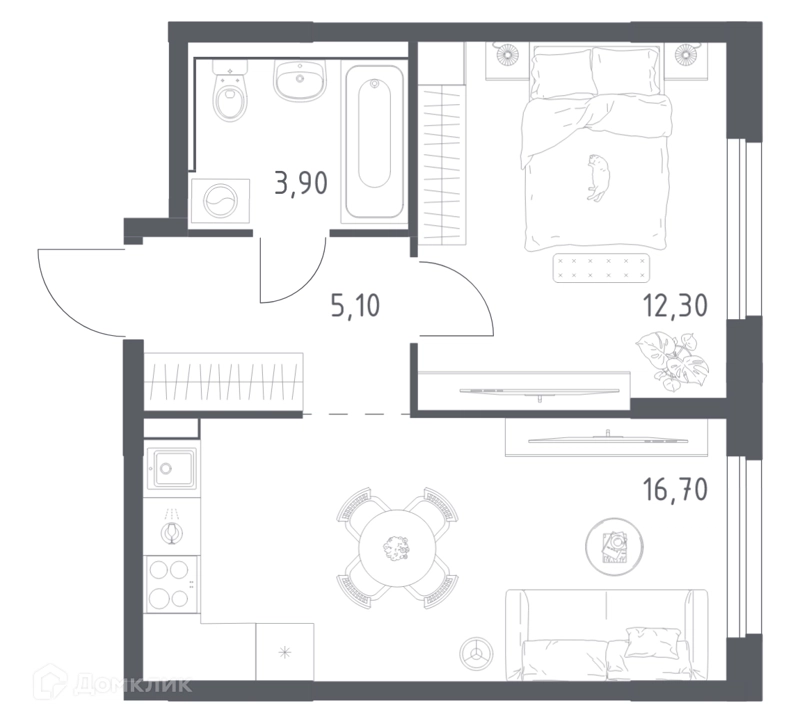1-комнатная квартира 38 м² Химки Парк