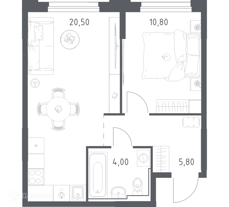 1-комнатная квартира 41.1 м² Химки Парк