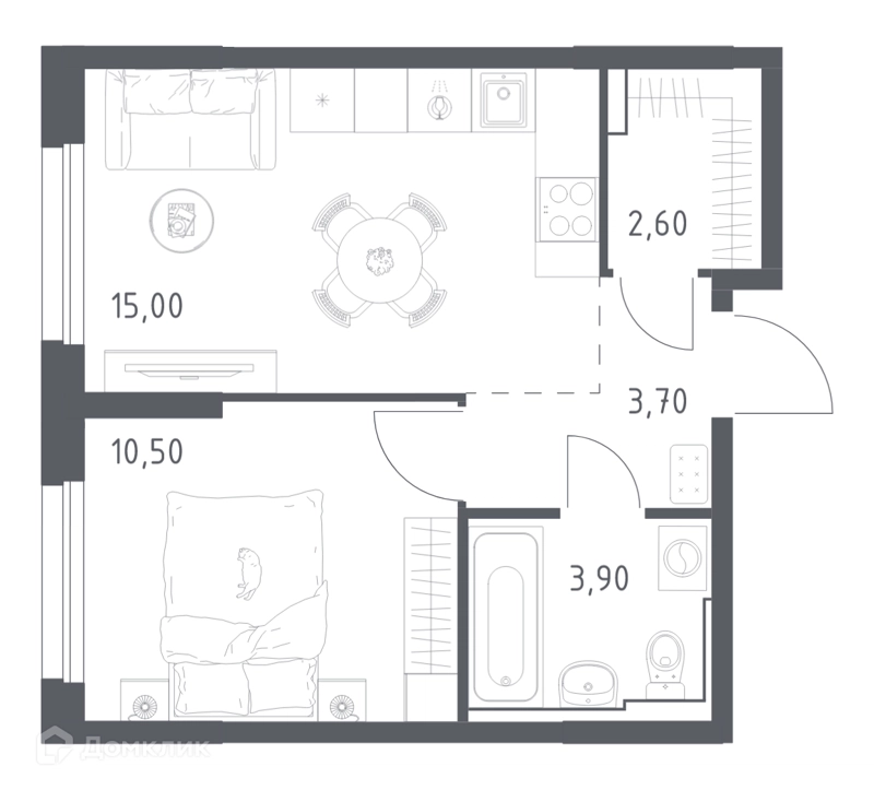 1-комнатная квартира 35.7 м² Химки Парк