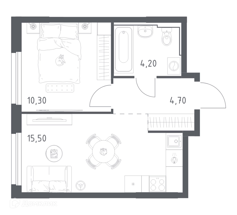 1-комнатная квартира 34.7 м² Химки Парк
