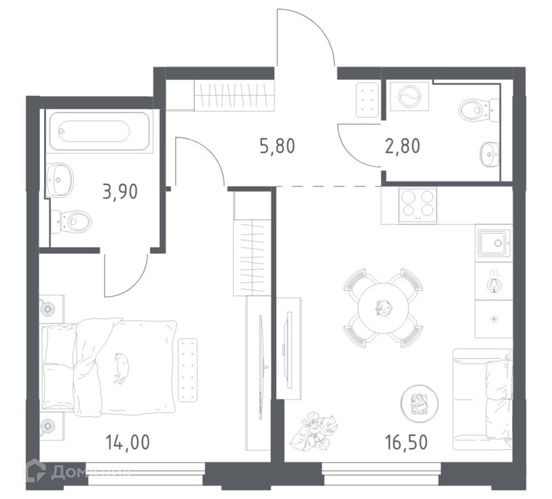 1-комнатная квартира 43 м² Химки Парк